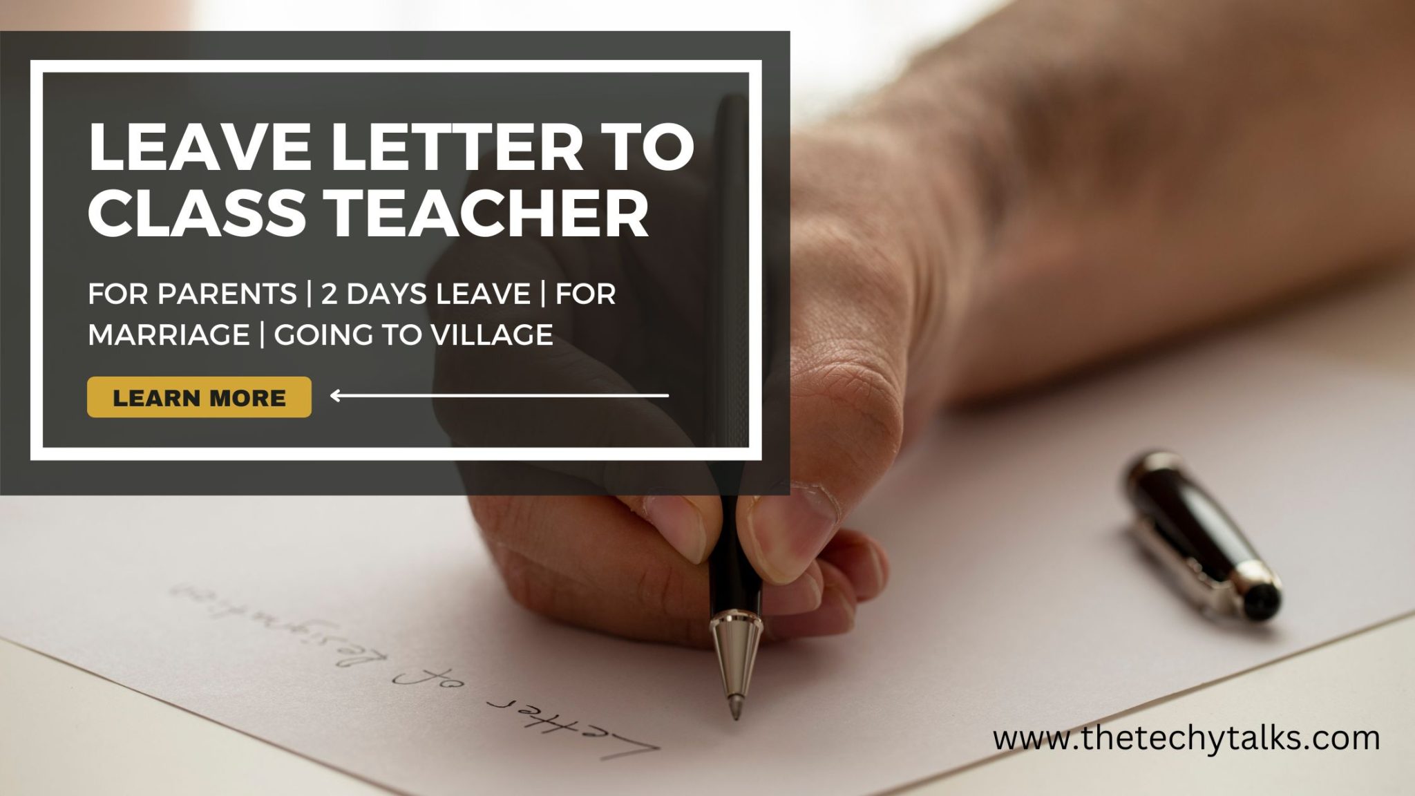 Leave letter to Class Teacher | Parents | 2 Days Leave | for Marriage | Going to Village